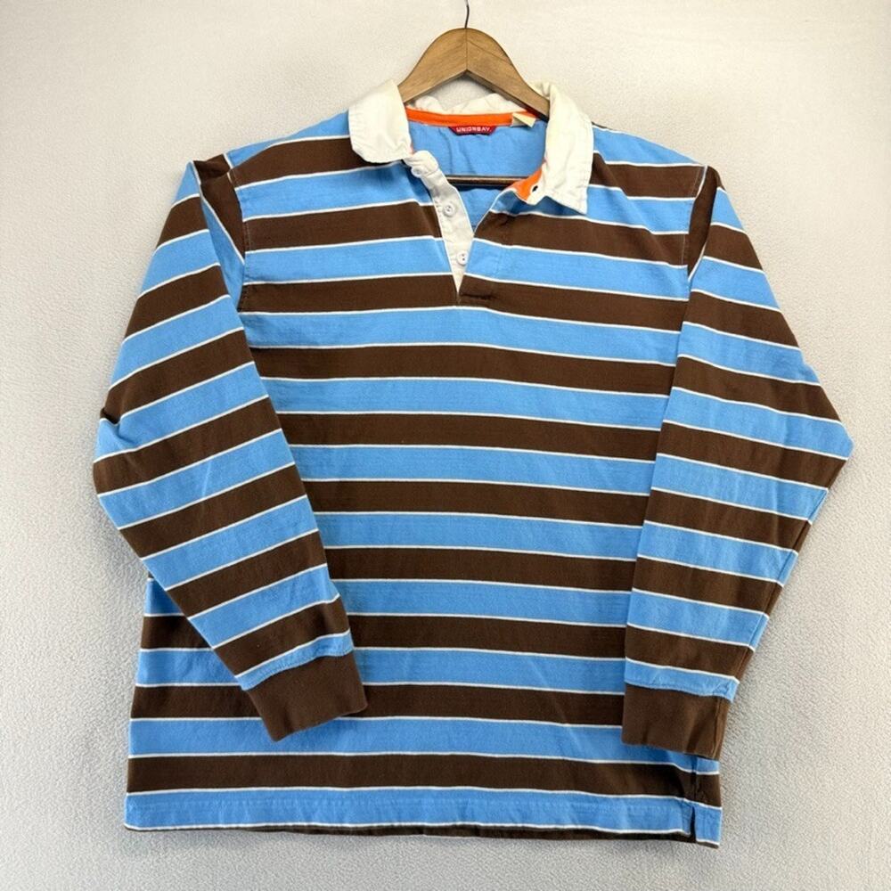 Vintage Unionbay Rugby Shirt Men's 2XL Blue Brown Colorblock Striped Skater y2k